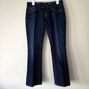 D9 SLICK Dark Wash Denim Jeans Bootcut Blue Jeans Detail Button Pockets Size 28